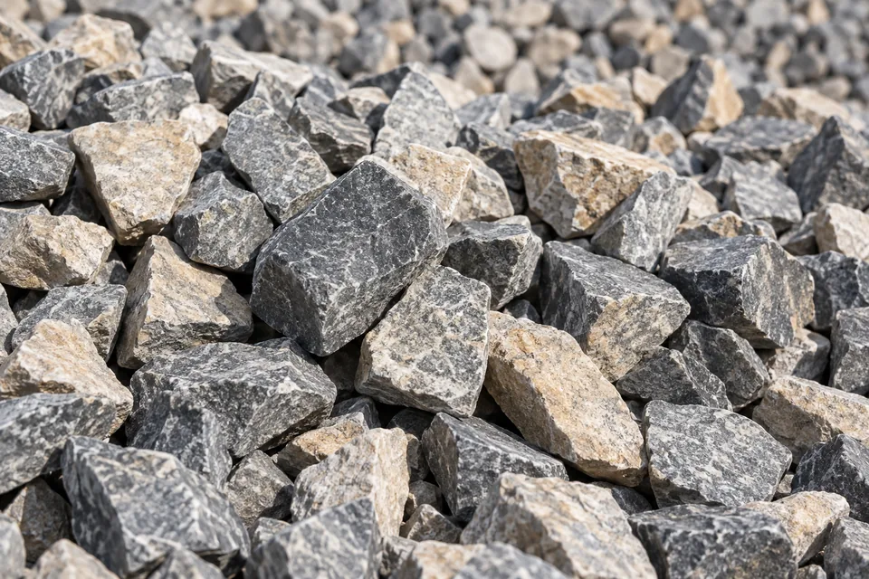 Grey crushed stone aggregate