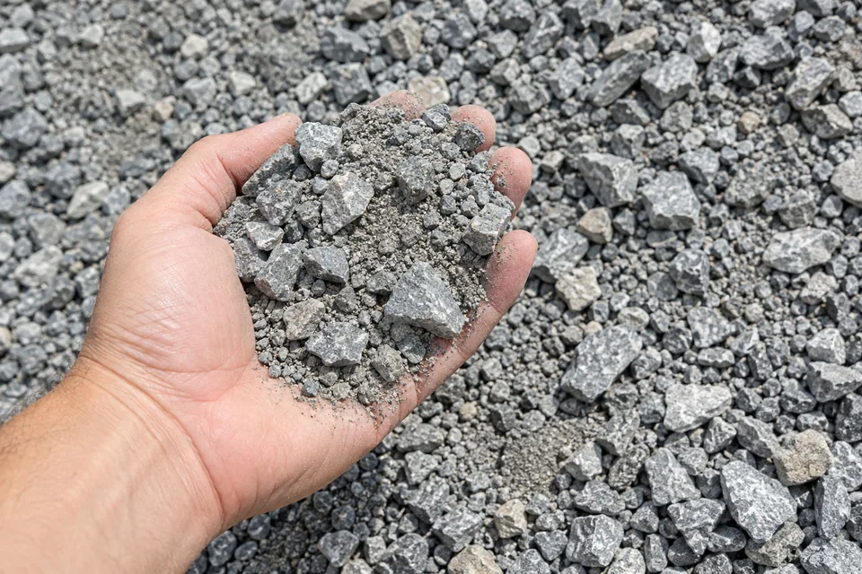 Mixed grey crusher-run aggregate and fines